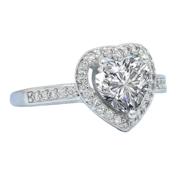 Silver Heart Cut Stone Ring with Pave Detailing Adjustable - Picture 5 of 14